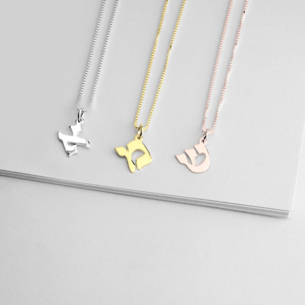 925 Silver Hebrew Initial Necklace-Hebrew Letter Necklace-Hanging Initial Pendant-Jewish Block Letter Nemcklace-Gift for Women Men and Kids