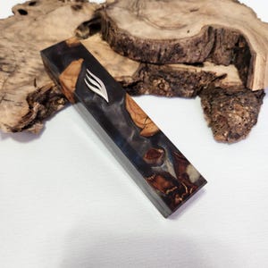 Handmade Olive Wood Mezuzah Case: Epoxy Resin Jewish Home Decor