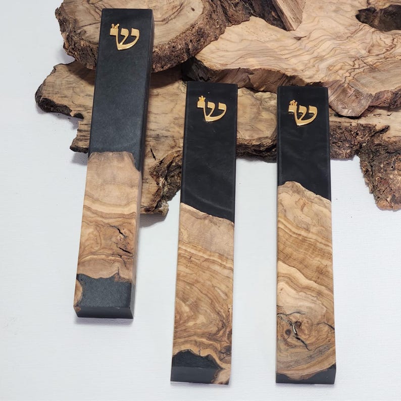 Handmade Olive Wood Epoxy Resin Mezuzah Case: Made in Israel Judaica Jewish Home Decor