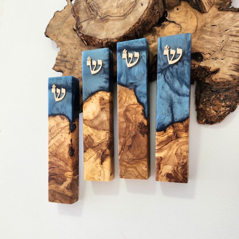 Handmade Olive Wood Epoxy Resin Mezuzah Case: Made in Israel Judaica Jewish Home Decor image 16