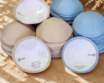 Kippot de linho personalizado: quipá para casamento ou Bar Mitzvá com presilhas