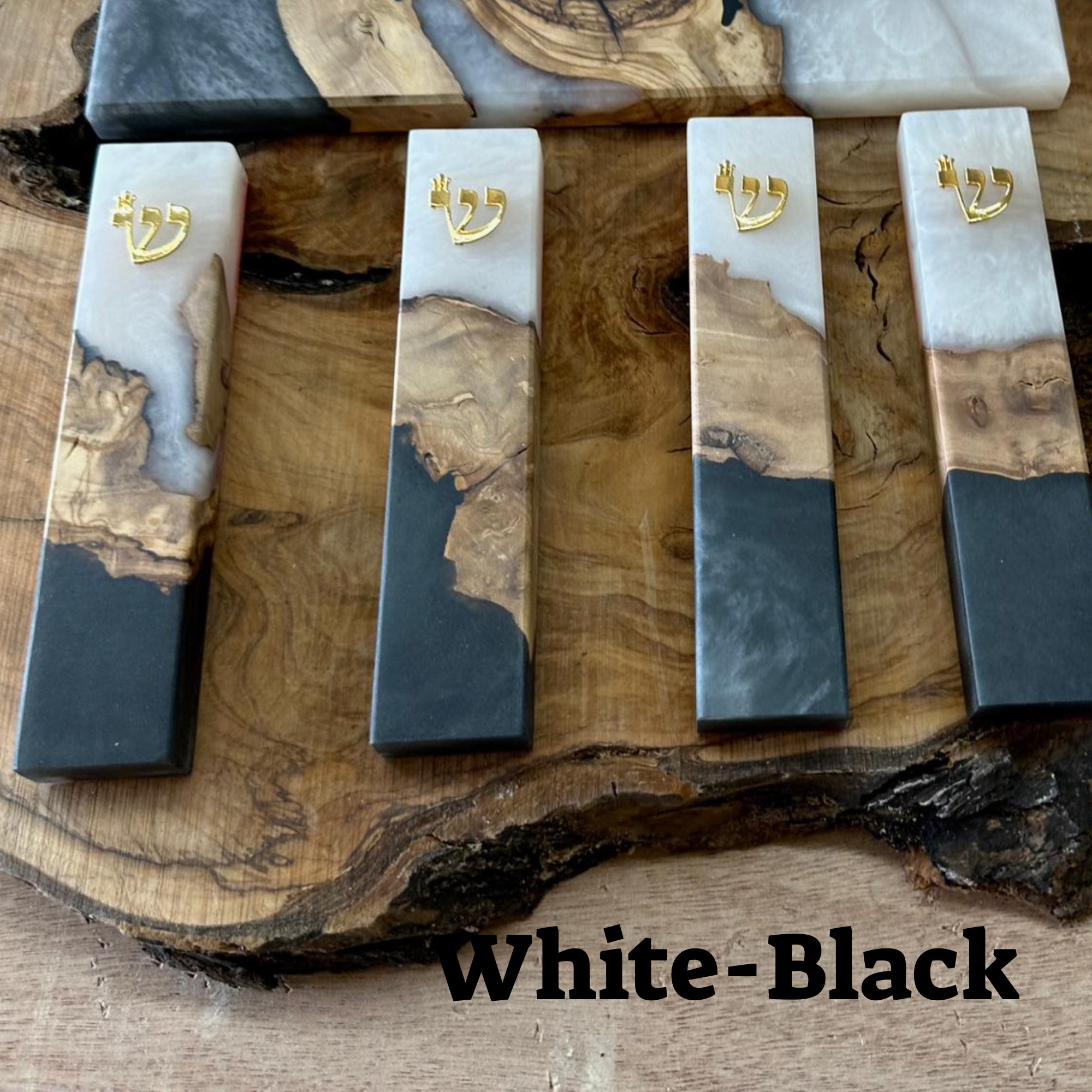 Handmade Olive Wood Mezuzah Case: Epoxy Resin Judaica Gift