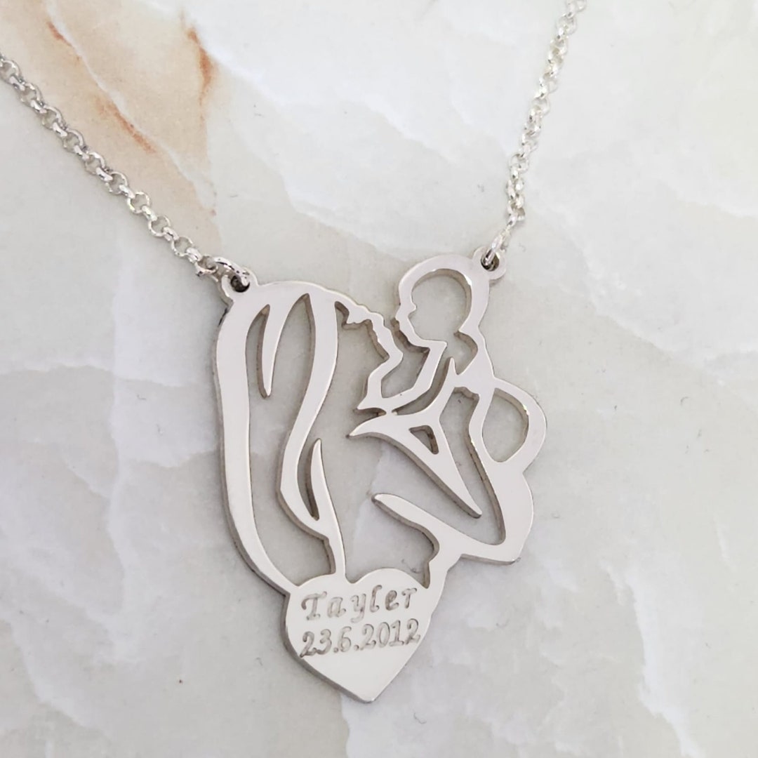 Mothers Necklace With Baby Name Mother and New Baby Necklace Mother and Daughter or Son Necklace