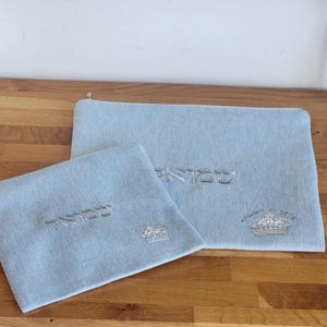 Personalized Bar Mitzvah Tefillin Cover & Talit Case: Light Blue Cotton