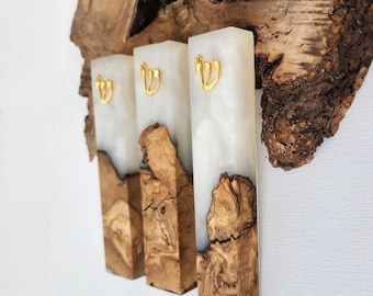 Handmade Olive Wood Mezuzah Case: Epoxy Resin Judaica Gift