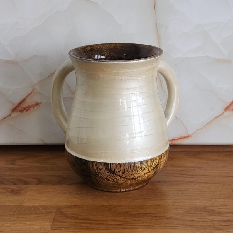 Handmade Mango Wood Netilat Yadayim Cup 12 cm - Netilat Yadayim Ritual Hand - Washing Hand Cup - Decorative Judaica from Israel