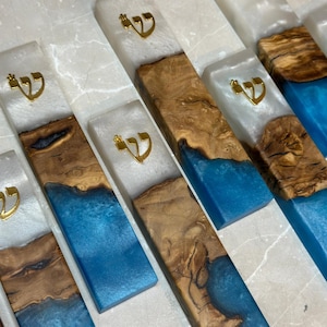 Handmade Olive Wood Epoxy Mezuzah: Jewish Home Blessing Decor