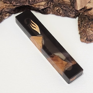 Olive Wood Mezuzah Case: Handmade Epoxy Jewish Home Decor