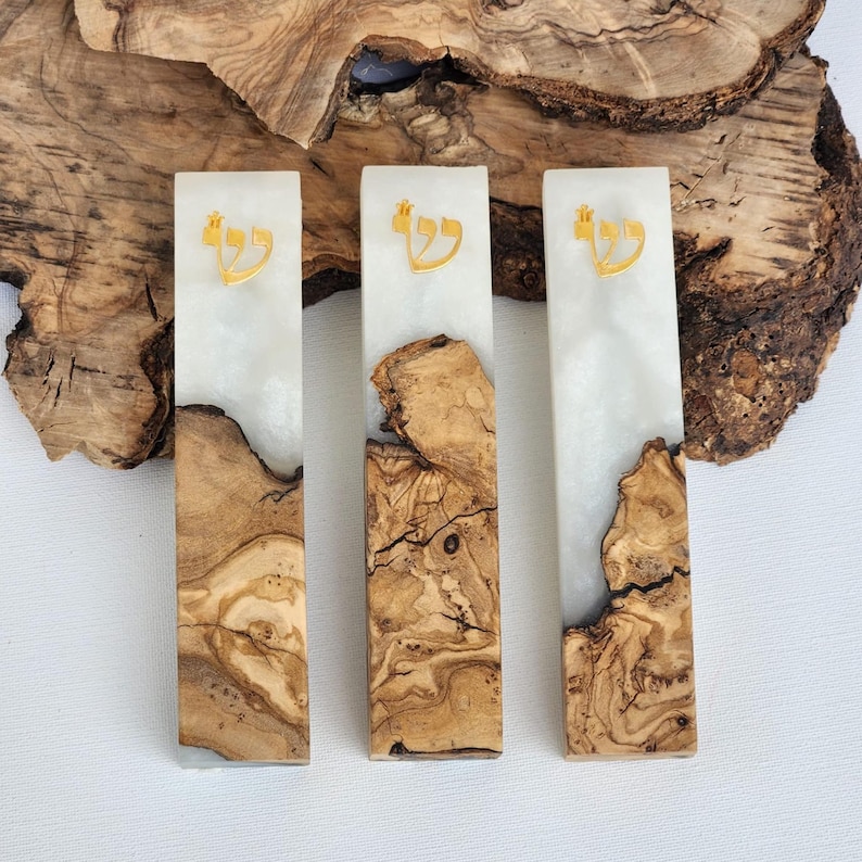 Handmade Olive Wood Epoxy Resin Mezuzah Case: Made in Israel Judaica Jewish Home Decor