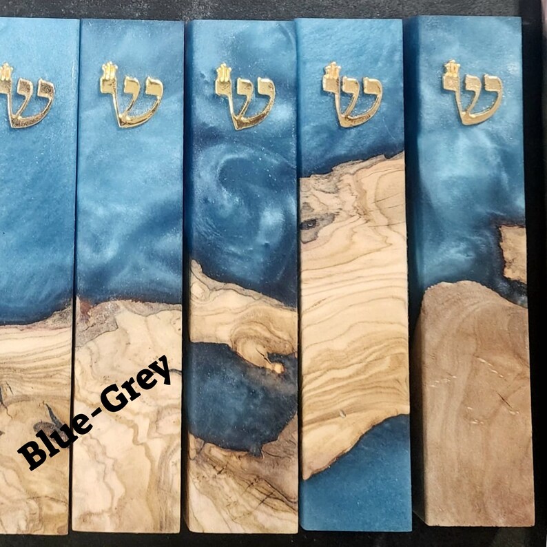 Handmade Mezuzah Case Made of Olive Wood and Epoxy, Jewish Home Gifts