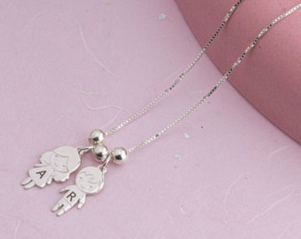 Mother Necklace with Boy & Girls Charms- Necklace With Kids Name- Daughter And Son Necklace- Mothers Day Gifts- Engraved Kids Charms for Mom