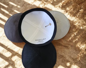 Personalized Linen Kippot: Silver-Gray Print, Bar Mitzvah Wedding Favors