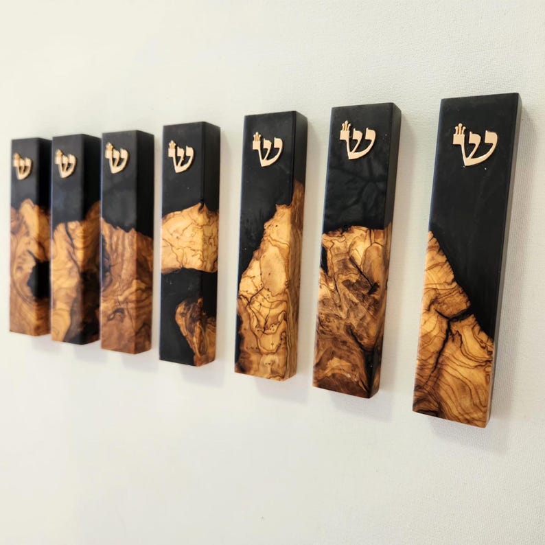 Handmade Olive Wood Epoxy Resin Mezuzah Case: Made in Israel Judaica Jewish Home Decor image 10