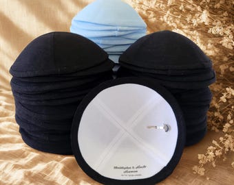 Personalisierter Kippot aus Leinen: Grauer Druck, Bar/Bat Mitzvah, Hochzeit
