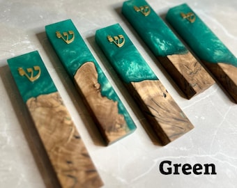 Mezuzah Case Made of Olive Wood and Epoxy, Jewish Gifts, Green Mezuzah Case for Jewish Homes, Handmade from Israel, Stand with Israel