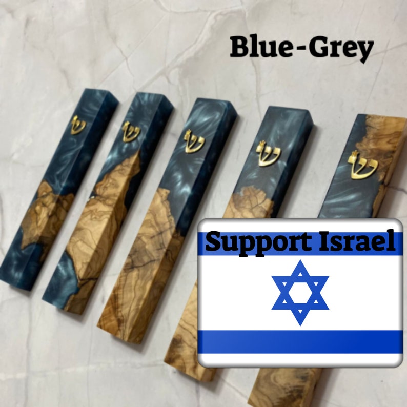 Handmade Mezuzah Case Made of Olive Wood and Epoxy, Jewish Home Gifts