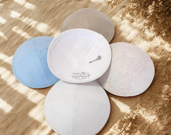 Kippot de linho personalizado com estampa: lembrancinhas para casamento, Bar/Bat Mitzvah