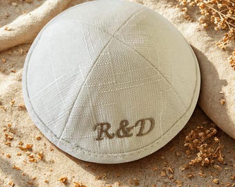 Personalized Linen Embroidered Kipot Clips: Custom Initials Wedding Bar/bat Mitzvah