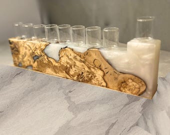 Epoxy Olive Wood Hanukkah Menorah: Modern Jewish Chanukah Gift from Israel