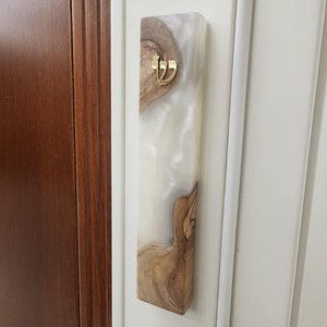 Unique Handmade Mezuzah Case - Olive Wood and Epoxy - Jewish Judaica Gift from Israel