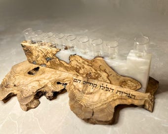 Epoxy Olive Wood Menorah: Handcrafted Jewish Hanukkah Gift