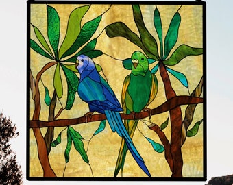Stained Glass Bird Suncatcher Pattern: Tropical Birds Panel (Digital Download)