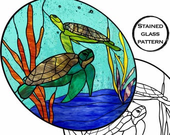 Stained Glass Turtle Pattern: Suncatcher Panel Template (PDF Download A4/Resizable)