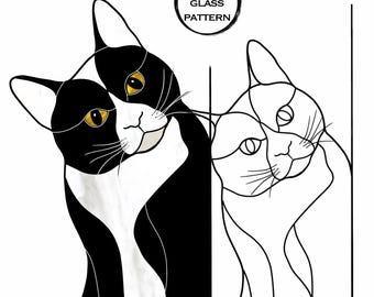 Stained Glass Black Cat Pattern: Suncatcher Stencil (Digital Downloadable PDF)
