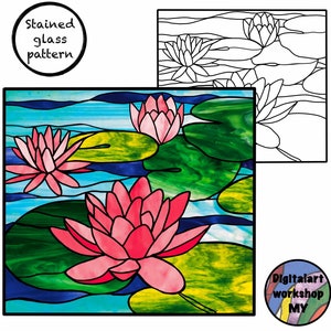 Stained Glass Lotus Flower Pattern: Suncatcher Template (PDF Download A4/Resizable)
