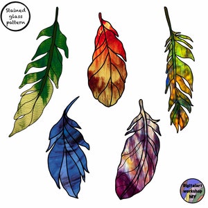 Stained Glass Feather Suncatcher Pattern: Beginner Digital Template (PDF Downloadable Design Set A4/JPEG)