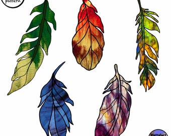 Stained Glass Feather Suncatcher Pattern: Beginner Digital Template (PDF Downloadable Design Set A4/JPEG)