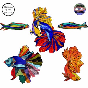 Conjunto de patrones de peces de vitral: Plantillas para atrapasol (Descarga PDF, tamaño A4/Redimensionable)