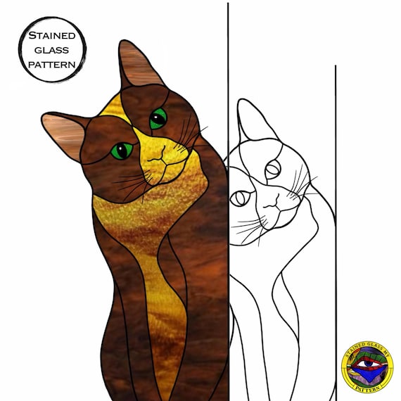 Stained Glass Cat Pattern: Sun Catcher Template (PDF Download, Commercial License)