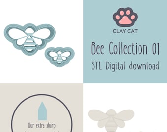Bee Collection 01 | Cute Bee Polymer Clay Cutters | 2 Sizes | Digital STL File Download