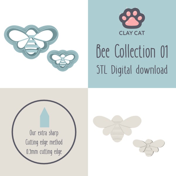 Bee Collection 01 | Cute Bee Polymer Clay Cutters | 2 Sizes | Digital STL File Download