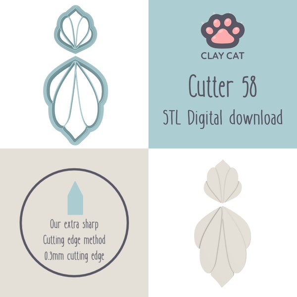 Cutter 58 Flower Petal Dangle | Polymer Clay Cutter | Digital STL File Download