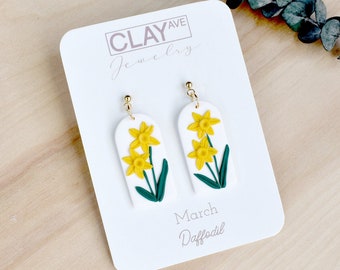 Birth Month Flower Earrings| March Daffodil | Hypoallergenic Earrings | Handmade Earrings | Dangle Earrings