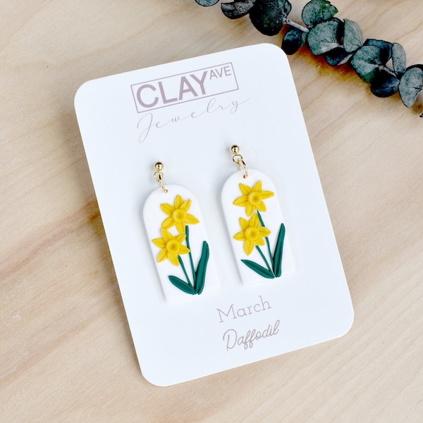 Birth Month Flower Earrings| March Daffodil | Hypoallergenic Earrings | Handmade Earrings | Dangle Earrings