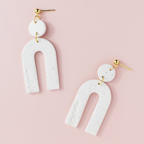 White Arches Polymer Clay Earrings | Hypoallergenic Earrings | Handmade Earrings | Statement Boho Earrings