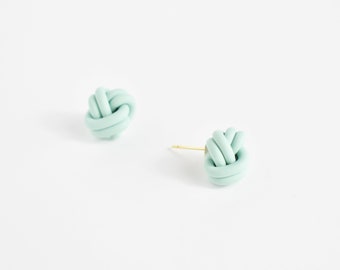 Mint Green Knot Polymer Clay Stud Earrings | Hypoallergenic Earrings | Handmade Earrings