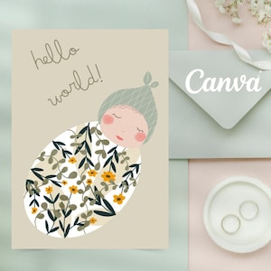 Tarjeta digital para recién nacidos, tarjeta de bienvenida de hola bebé, tarjeta de felicitación para nuevo bebé, tarjeta de felicitación para nuevos padres, regalo para padres recién nacidos