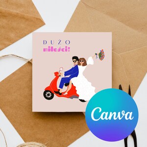 Hochzeitseinladung mit Motorrad Vespa, Hochzeit im italienischen Stil, Hochzeitseinladung Retro-Stil, Paar auf Motorrad Hochzeitseinladung