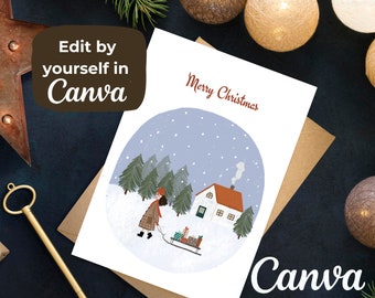 Weihnachtskarte, Weihnachten bearbeitbare digitale Karte, Hand gezeichnete Weihnachtskarte, einzigartige Weihnachtskarten, handgemachte Weihnachtskarten, frohe Weihnachten