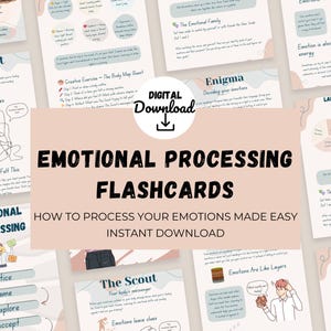 Può includere: Un set di flashcard digitali con sfondo rosa e bianco. Le flashcard sono progettate per aiutare le persone a elaborare le proprie emozioni. Il testo sulle flashcard include "Flashcard di elaborazione emotiva", "Come elaborare le tue emozioni facilmente", "Download immediato", "Lo scout", "Le emozioni lasciano indizi", "Enigma", "Decodificare le tue emozioni", "La famiglia emotiva", "L'emozione è anche sull'energia", "Etichettatura delle emozioni", "Le emozioni sono come strati", "Notare", "Nominare", "Esplorare", "Accettare".