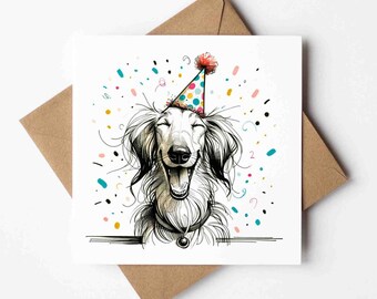 Geburtstagskarte Mit Saluki-Hundeporträt | Hochwertiger Druck, 148x210 Mm | Leer Innen, Mit Umschlag