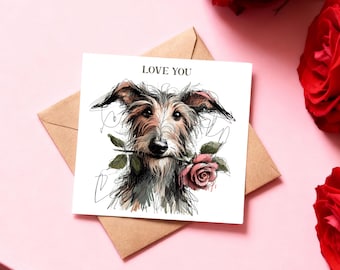Biglietto di San Valentino Deerhound / Auguri di auguri per le razze canine / Auguri di San Valentino per mamme Lurcher