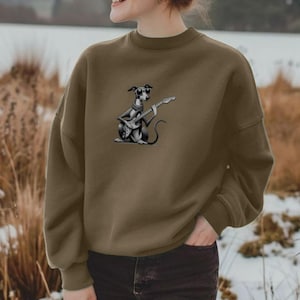 Suéter de mujer de gran tamaño con diseño de guitarra de galgo, sudadera de algodón orgánico ecológico, jersey de galgo