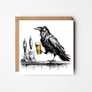 Raaf verjaardagskaart grappige raaf wenskaart kraailiefhebbers raaf cadeau bier verjaardagskaart vogel kaart eco-wenskaart