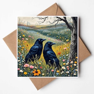 Kraaikaart Fine Art Wenskaart Vogelliefhebbers Kraaikunst Grafische Vogelprint Kaart Leeg