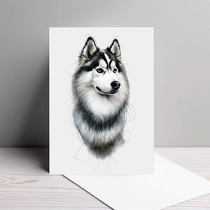 Carte Husky Art chien Carte de voeux vierge à l'intérieur Carte de dessin de chien Husky sibérien Carte vierge
